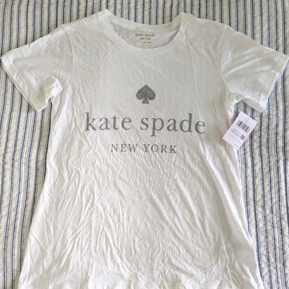 NWT Kate Spade White Glitter Logo Tee